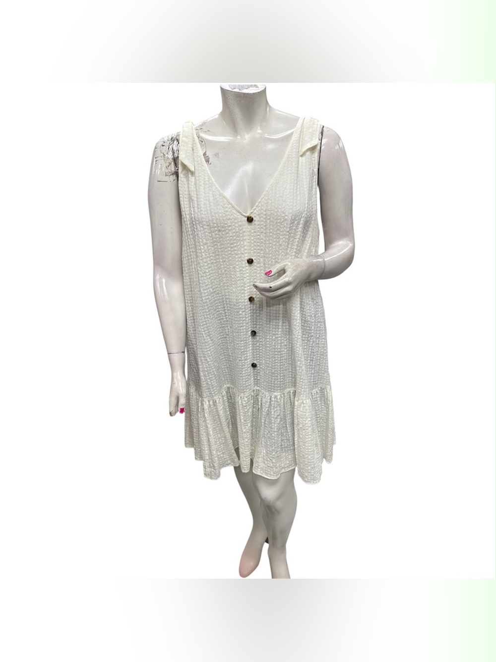 Addition Elle Cream Sleeveless Button-Front Ruffle-Hem Chemise Size 3X